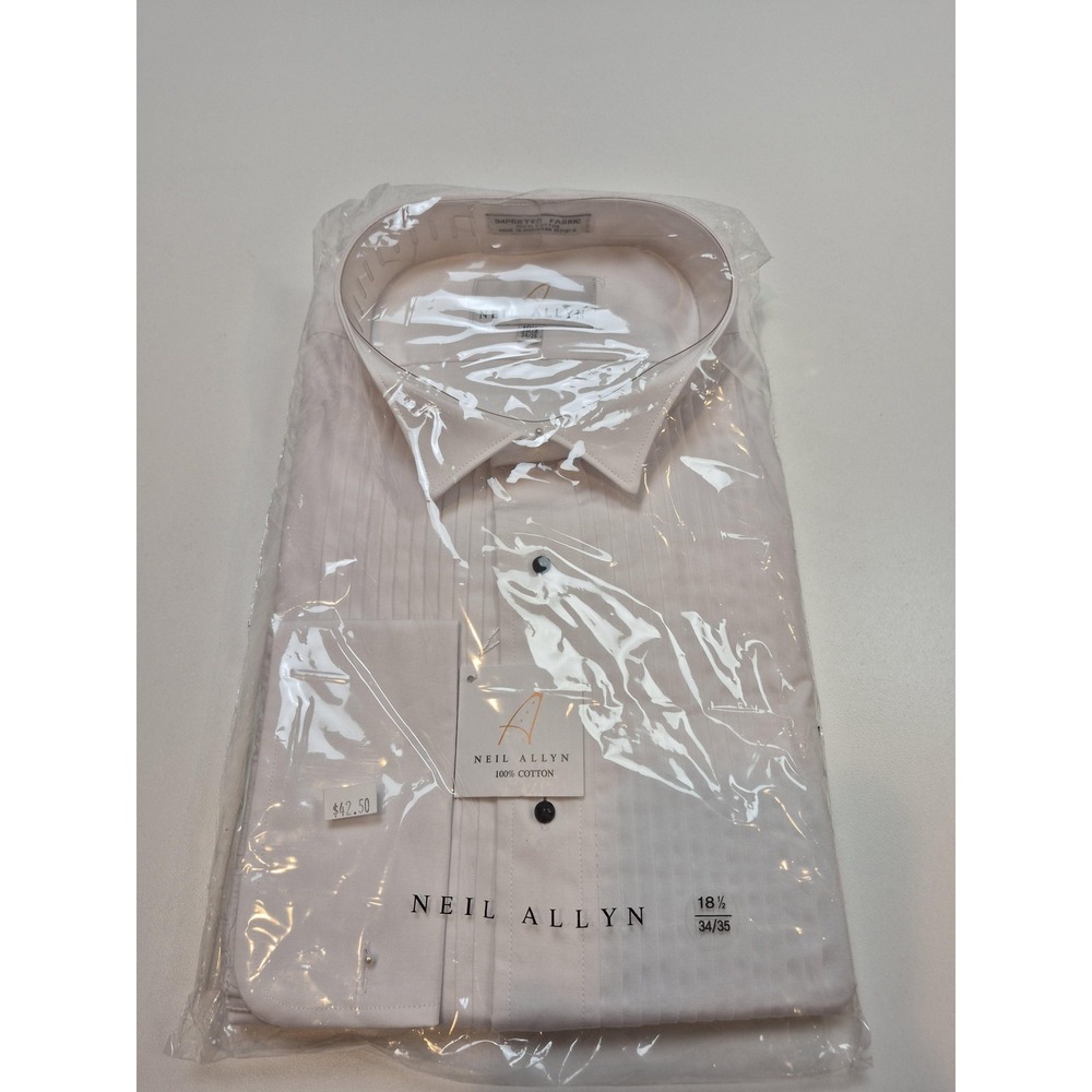 Neil Allyn Dress Shirt Mens 18.5 34/35 White Pleated French Cuff Formal Tuxedo
